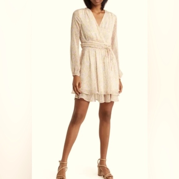 NEW Elodie Long Sleeve Drawstring Waist Dress Pink Yellow White M Lightweight - Picture 1 of 14